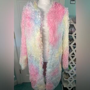 Light Pastel Multi-Color Faux Fur Coat - Women